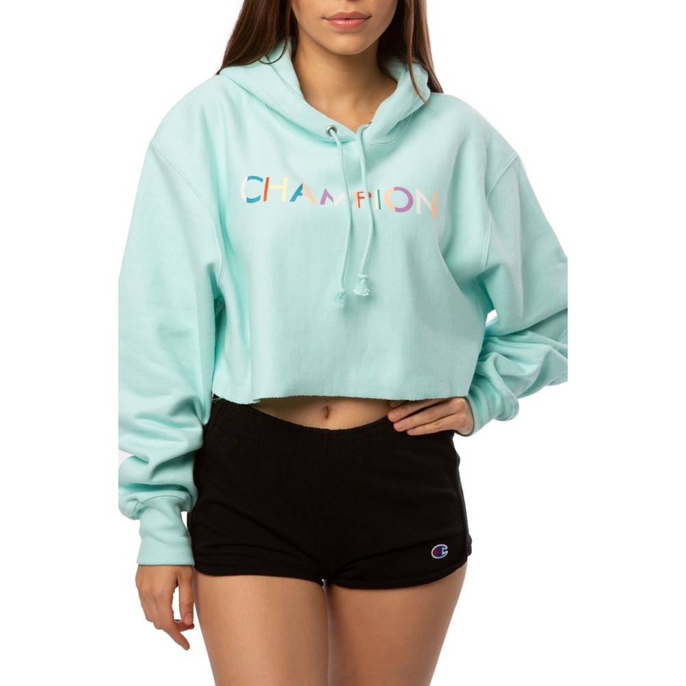 NWT Champion Reverse Weave Cropped Cut Off Hoodie Sweatshirt Blue M Oversized - Picture 10 of 12